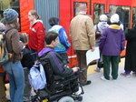 Seattle streetcar - wheelchair passenger waiting to get on.